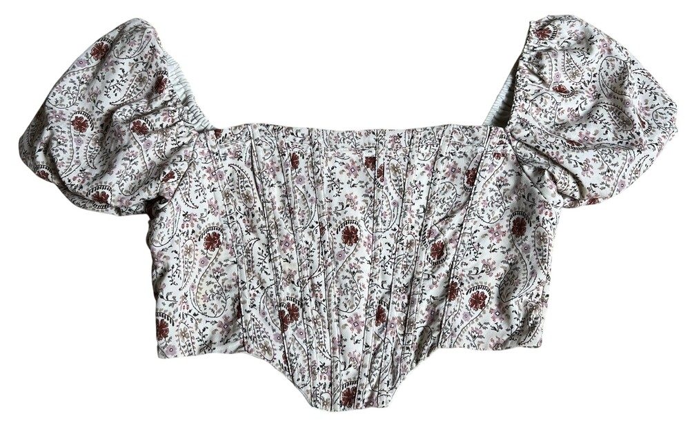 Windsor Corset Womens S White Overbust Boned Poplin Paisley Zip Closure